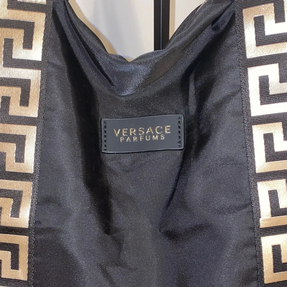 New! Versace Large Black Foldable Weekend Tote with Gold Accents - Picture 5 of 16